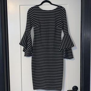 Calvin Klein dress black and white stripes bell sleeves size 2